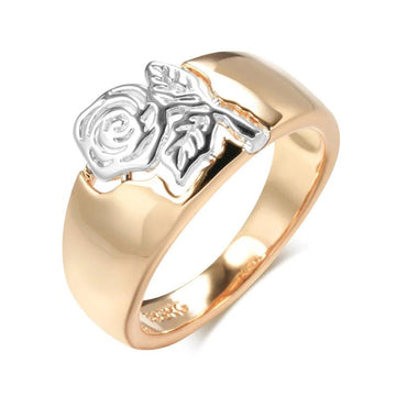 Vintage Glossy Rose Flower 12mm Width Filled 14K Rose Gold Silver Colour Mix  Ring for Women - Party Daily Jewellery